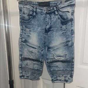 Blue Distressed Denim Bermuda Shorts